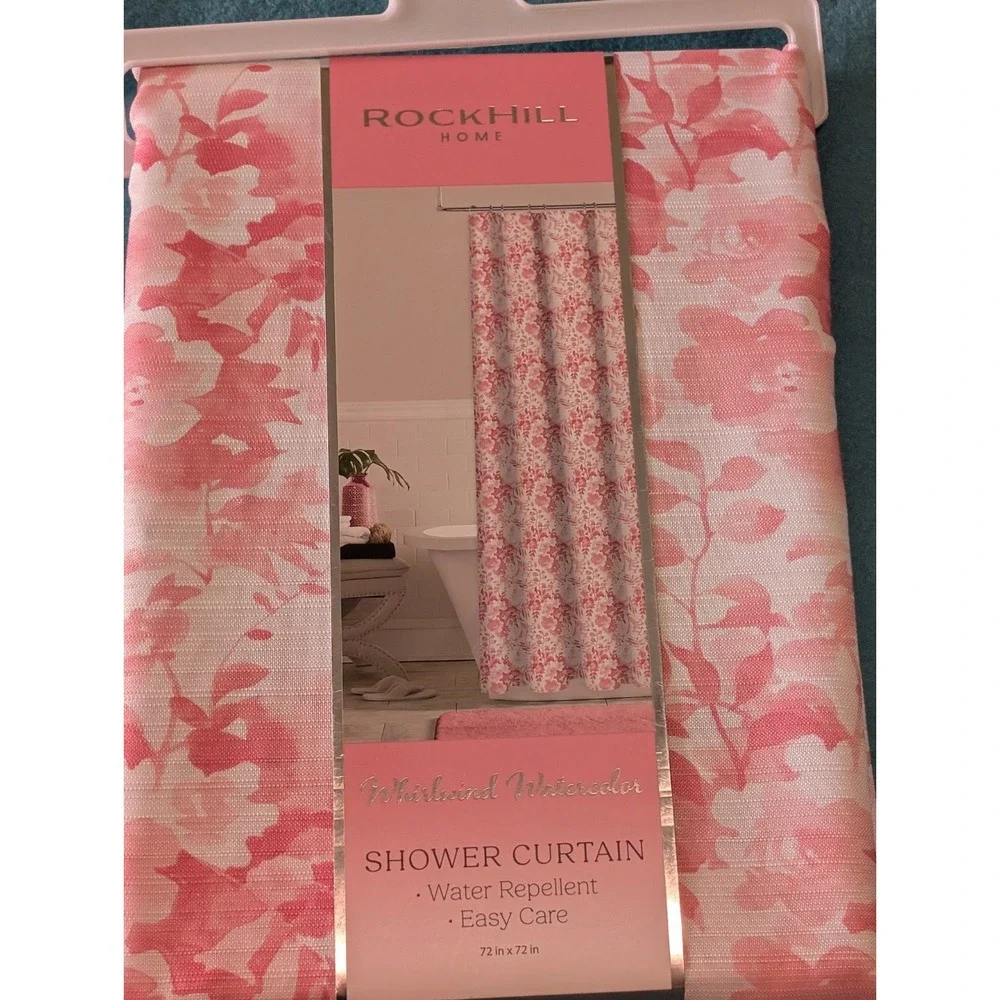 Rockhill Home Pink Rose Floral Watercolor Shower Curtain Water Repellent 72x72